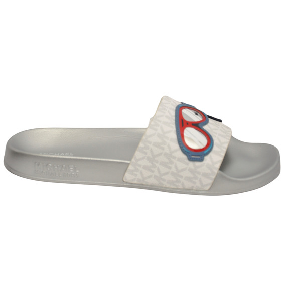 Michael Kors Penny Slide Logo Ski Patch Sandals Bright White 5/6/7/8/9/10/11 NIB - Picture 2 of 7